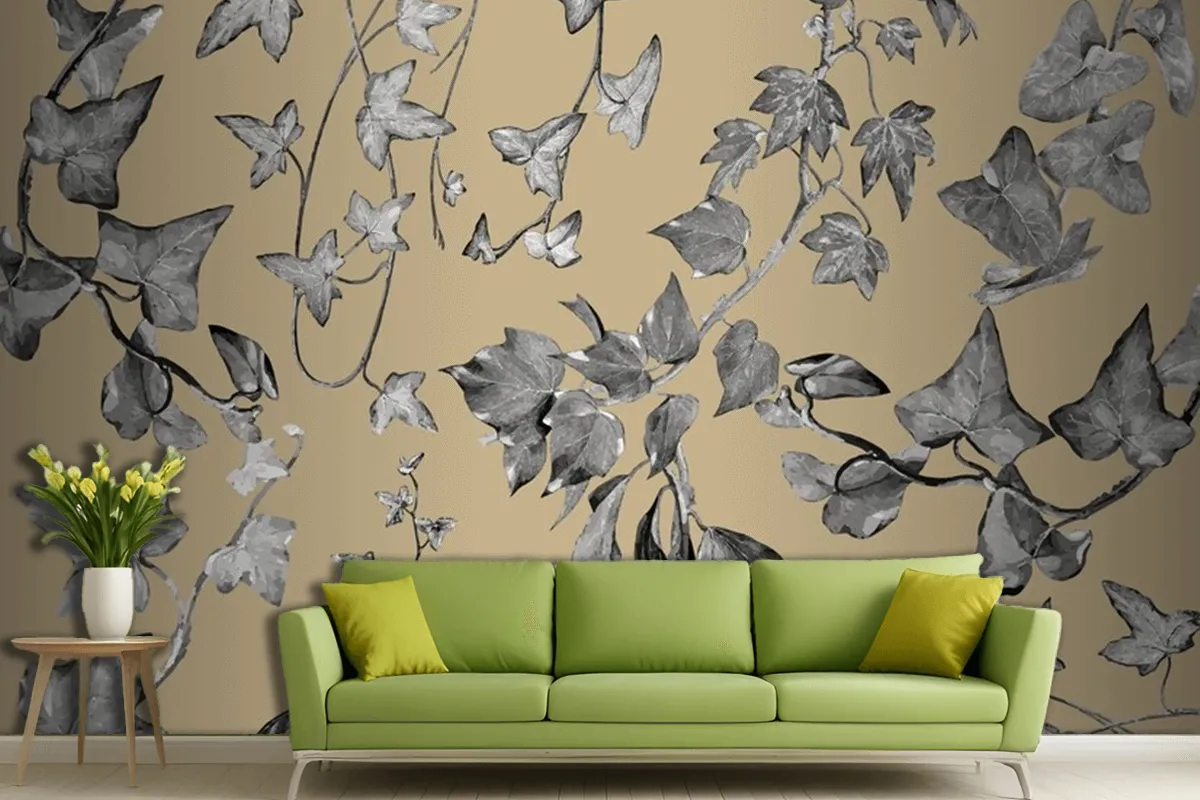 Vintage Plants And Leaves Living Room Wallpaper Mural