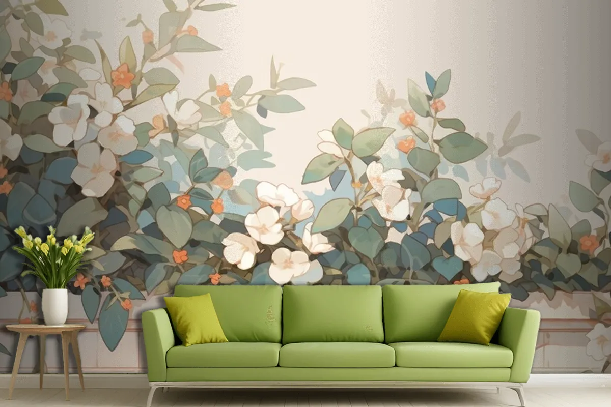 Watercolor Vintage Hoya Theme Complementary Colors Living Room Wallpaper Mural