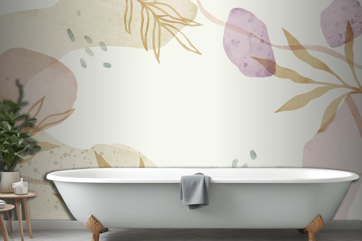 Watercolor Abstract Doodle Bathroom Wallpaper Mural