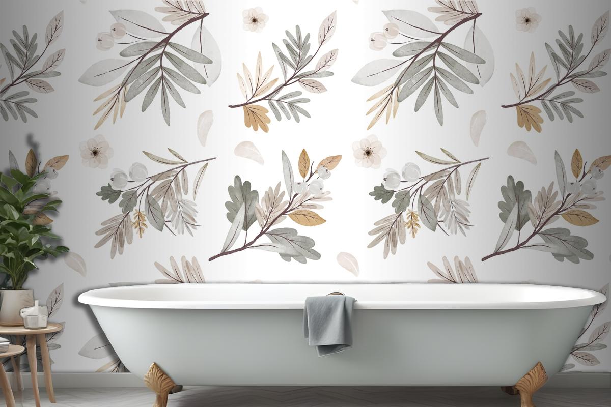 Watercolor Autumn Forest Bouquet Pattern Wallpaper Mural