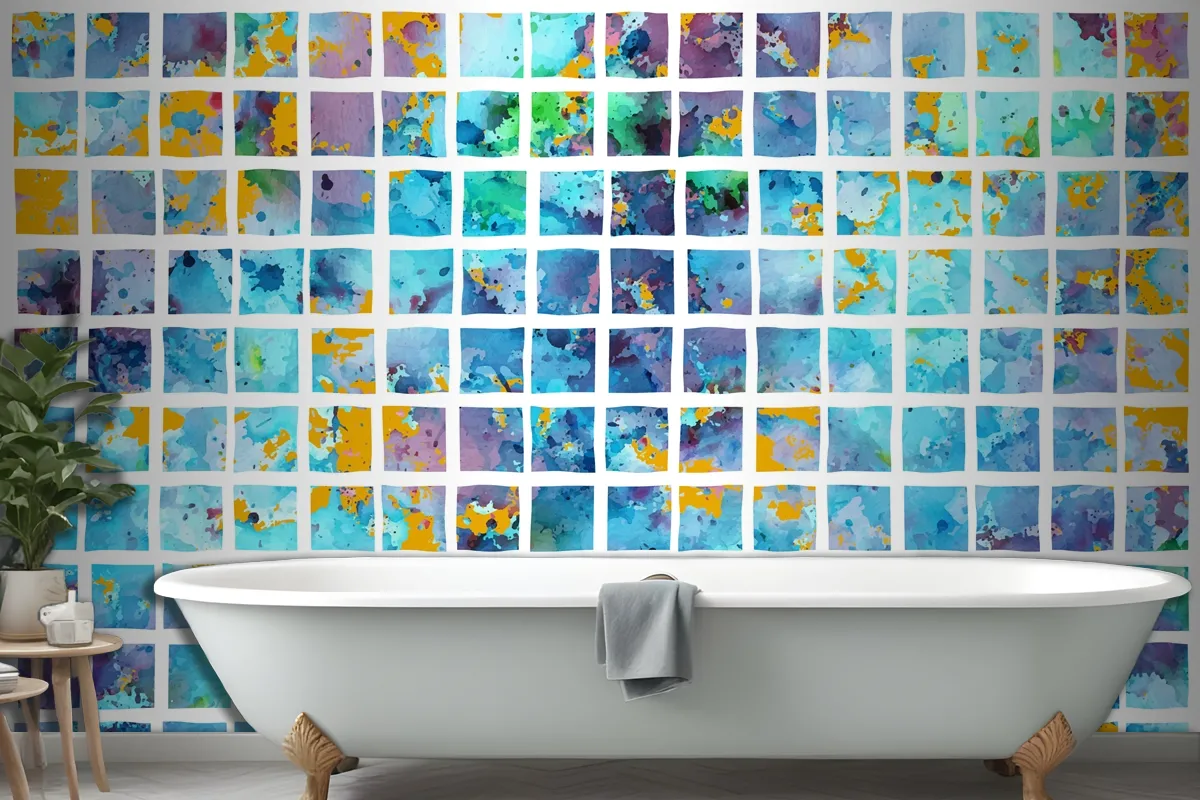 Watercolor Background In Mosaic Style Wallpaper Mural