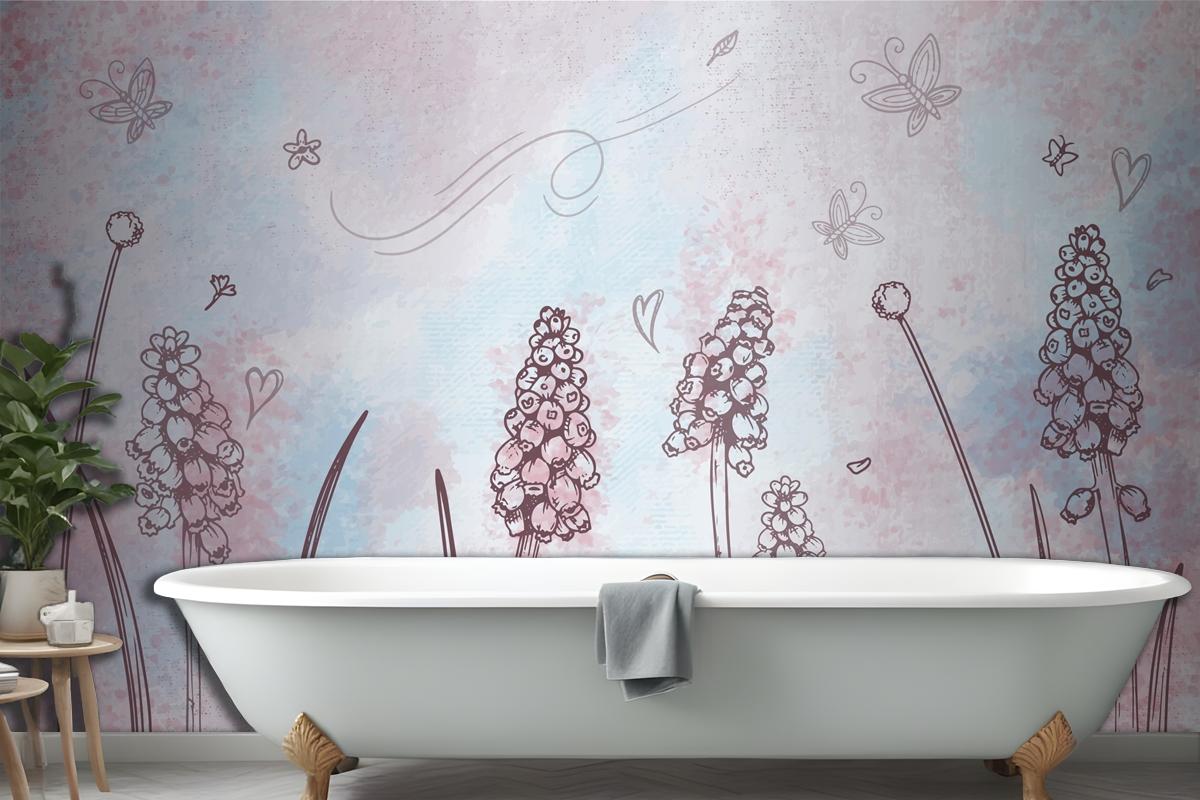 Watercolor Background With Hand Drawn Elements Wallpaper Mural