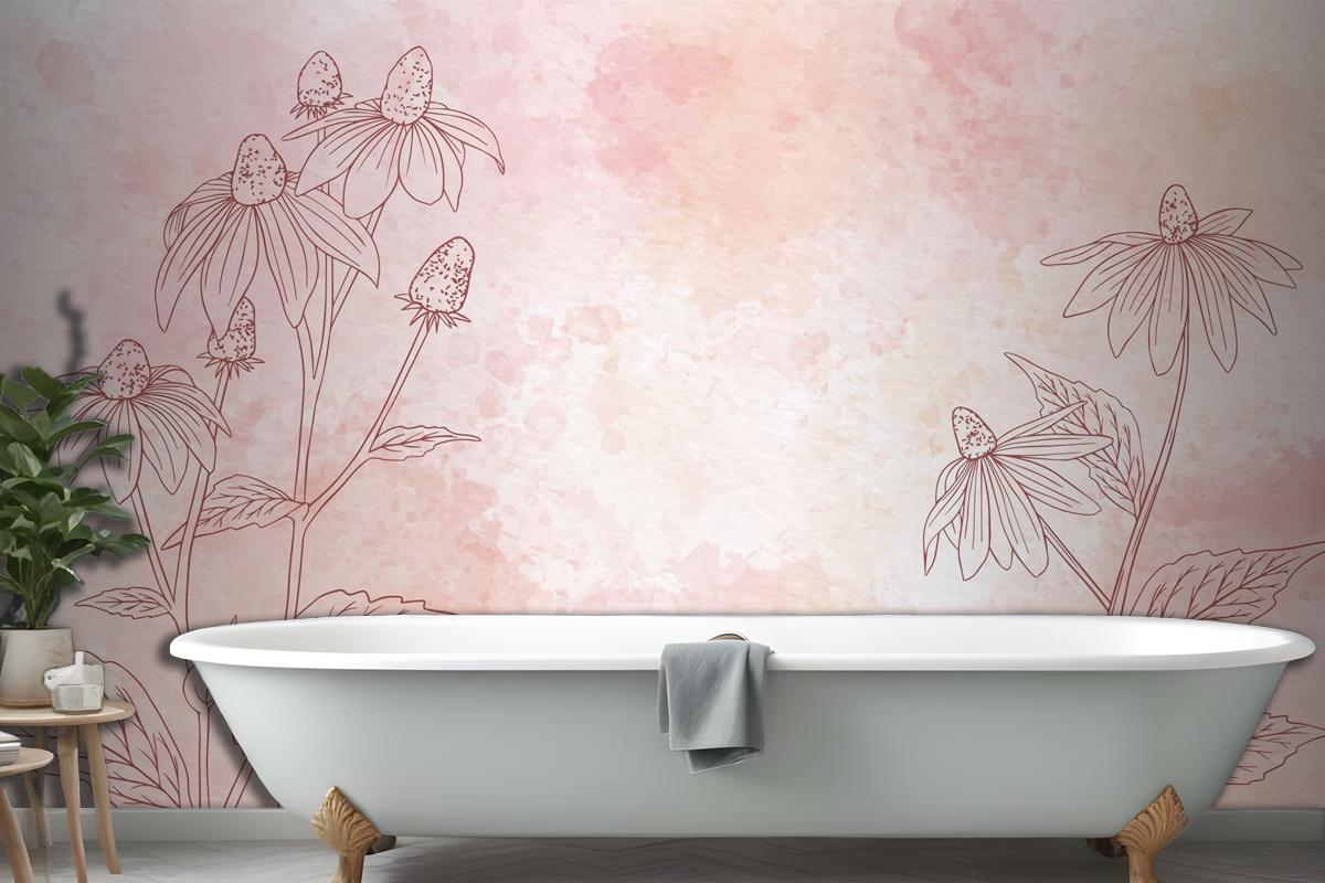 Watercolor Floral Background In Monochrome Wallpaper Mural