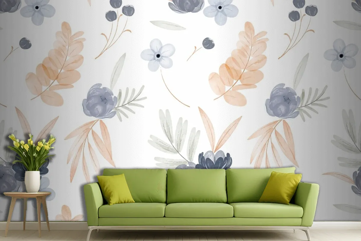 Watercolor Floral Pattern Living Room Wallpaper Mural