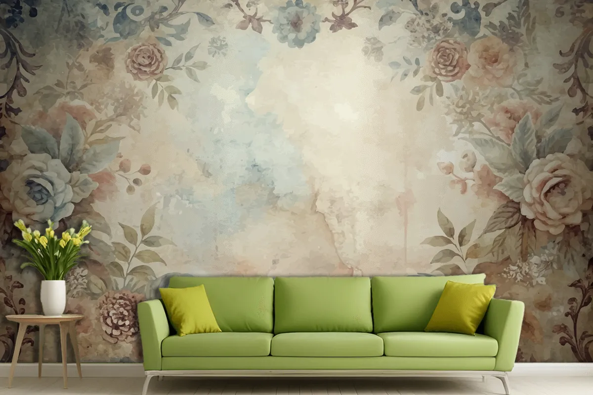 Watercolor Frame Background Of Flowers Wallpaper Mural