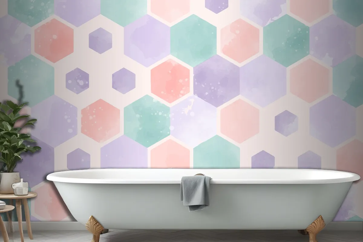 Watercolor Geometric Bathroom Wallpaper Mural