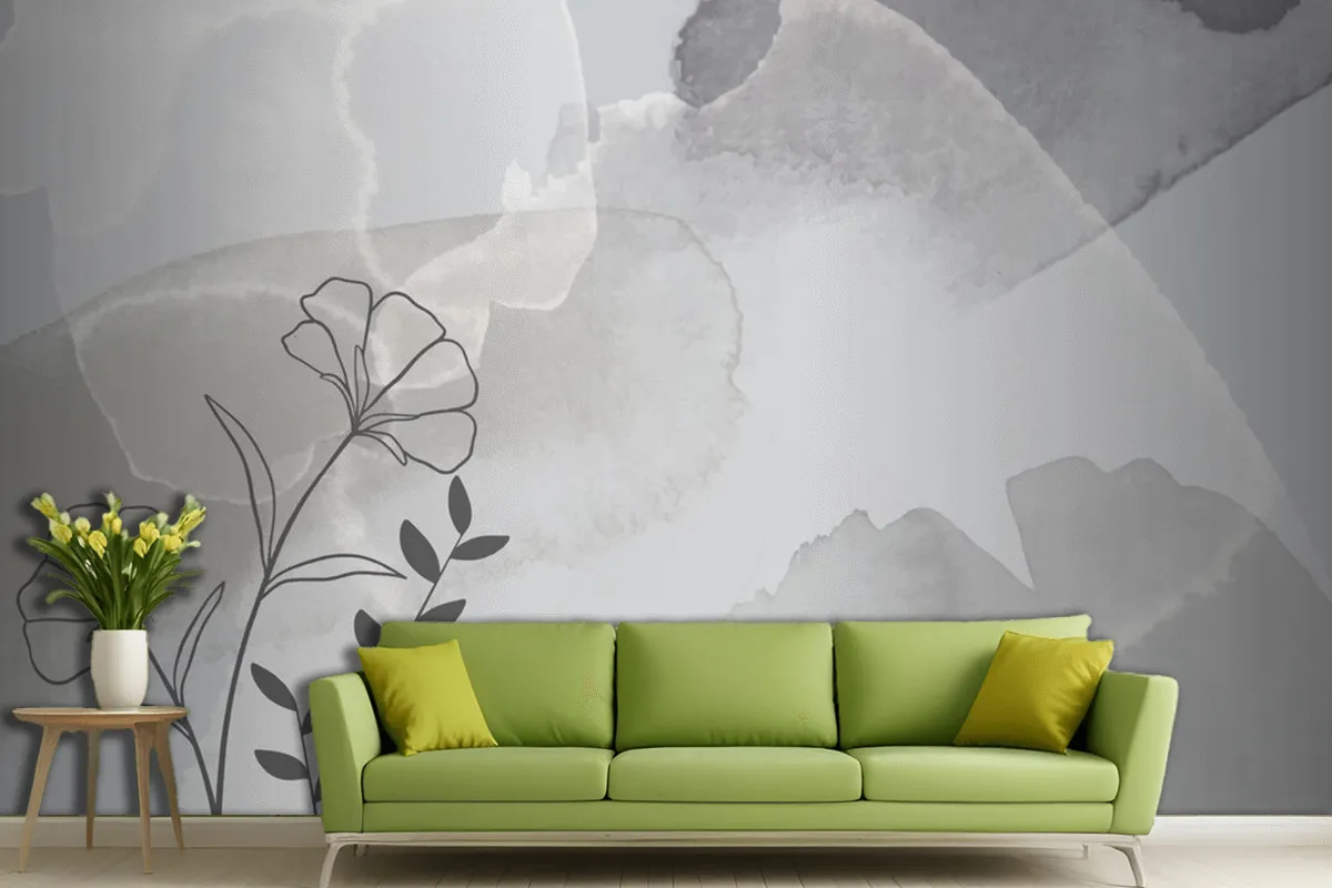 Watercolor Hand Drawn Background With Flowers Living Room Wallpaper