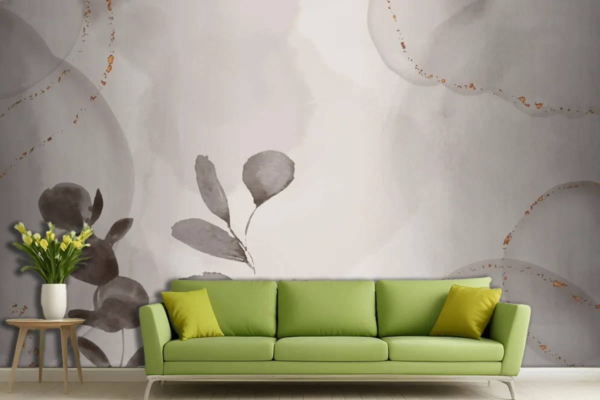 Watercolor Hand Drawn Background With Leaves Living Room Wallpaper Mural