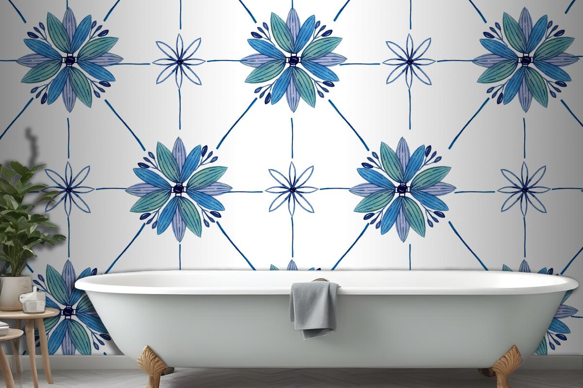 Watercolor Ornamental Flower Bathroom Wallpaper Mural