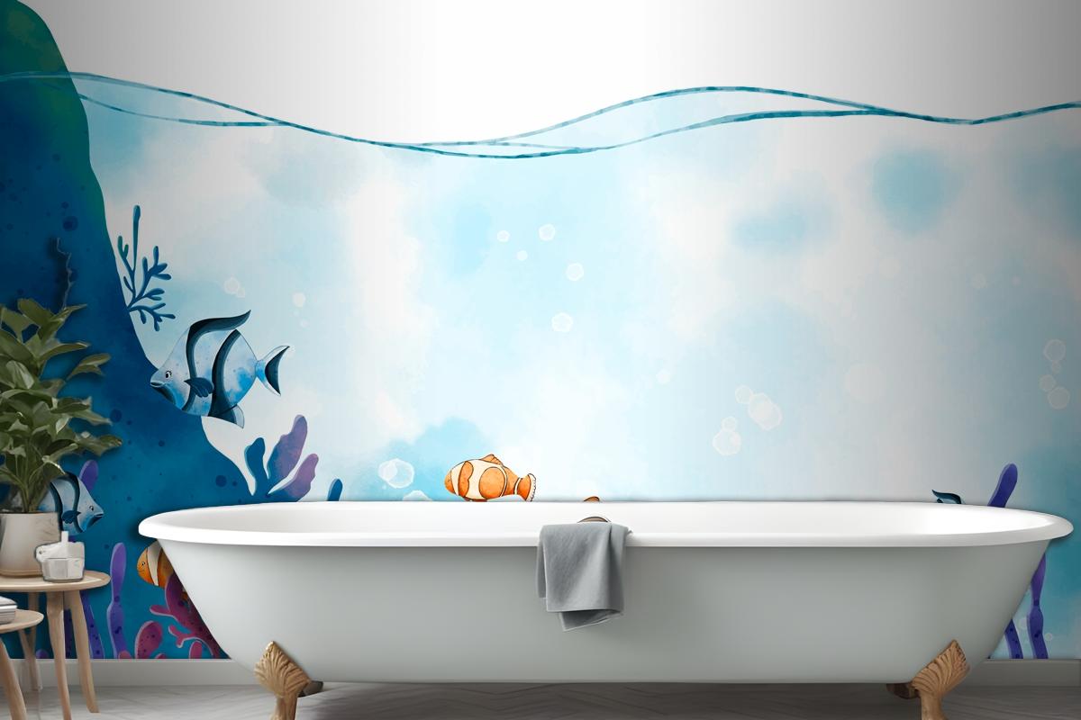 World Oceans Day Watercolor Background Wallpaper Mural