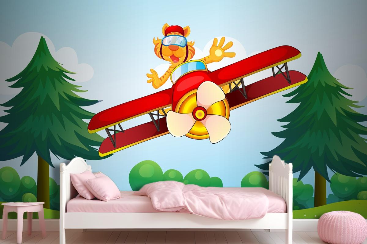 A Boastful Tiger Riding In A Plane Wallpaper Mural