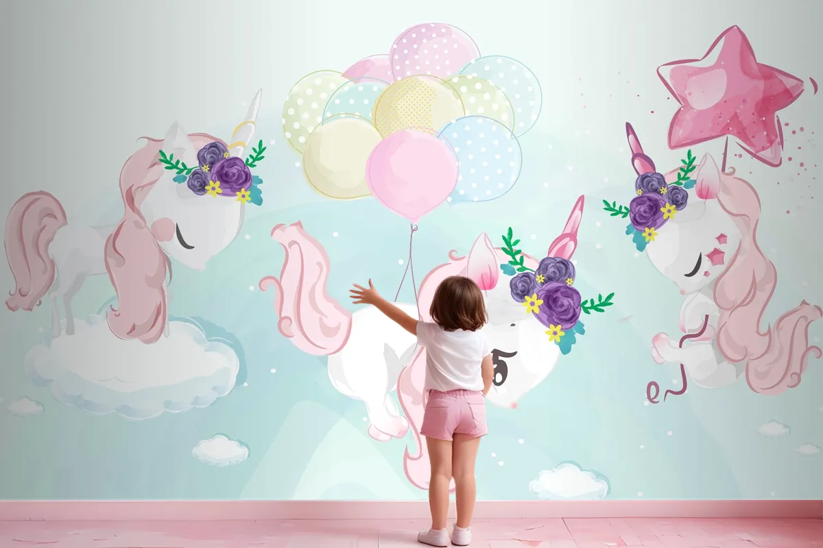 A Cute Little Unicorn In Colorful Watercolor Style Wallpaper Mural