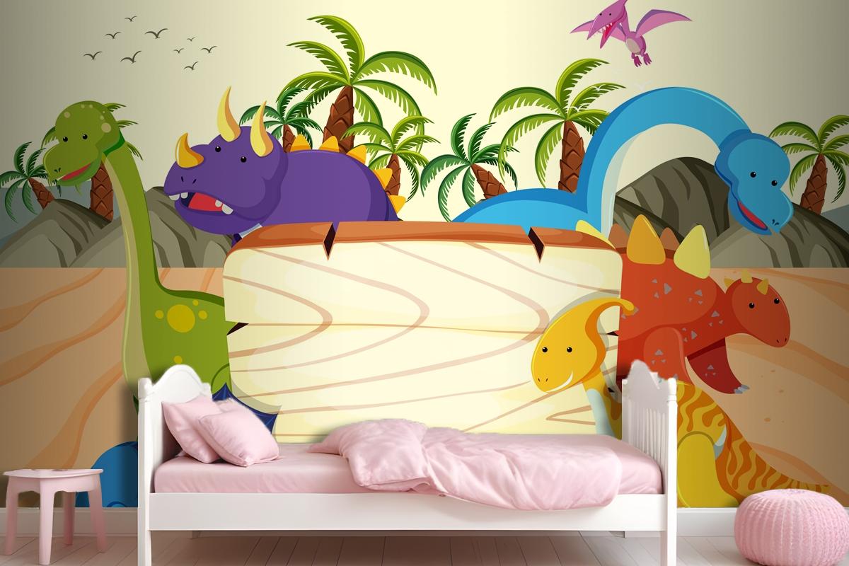 A Dinosaur Wooden Board Template Wallpaper Mural