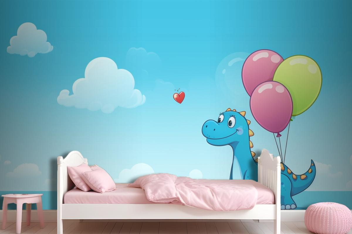 A Dragon With Balloons In The Sky And A Heart In The Wallpaper Mural