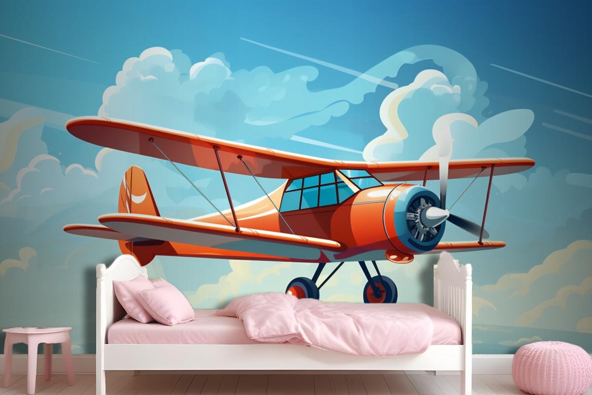 A Drawing Of A Red Airplane With The Words Quot The Propeller Quot On The Front Wallpaper Mural