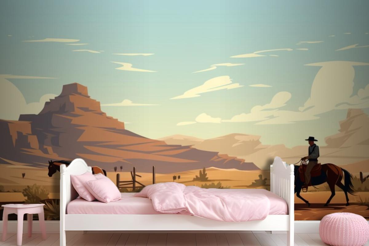 A Man Riding A Horse In The Desert Wallpaper Mural