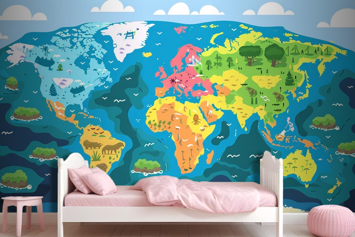 A Map Of The World With The Words Quot Earth Quot On It Wallpaper Mural