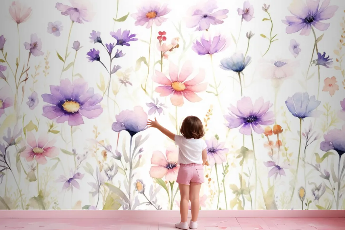 A Painting Of A Bunch Of Flowers On A White Background Wallpaper Mural