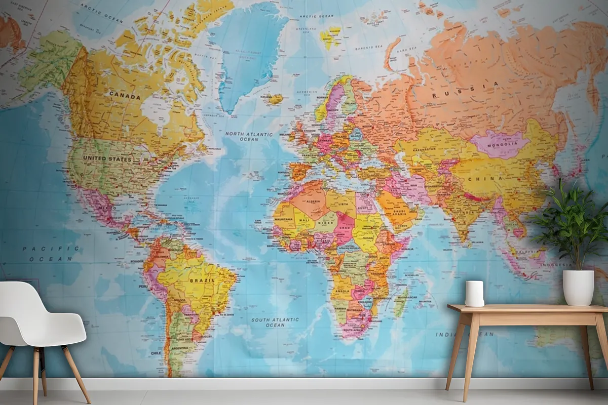 A Political Map Of The World Wallpaper Mural