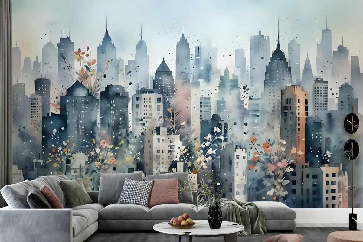 Abstract City Landscape Wallpaper Mural