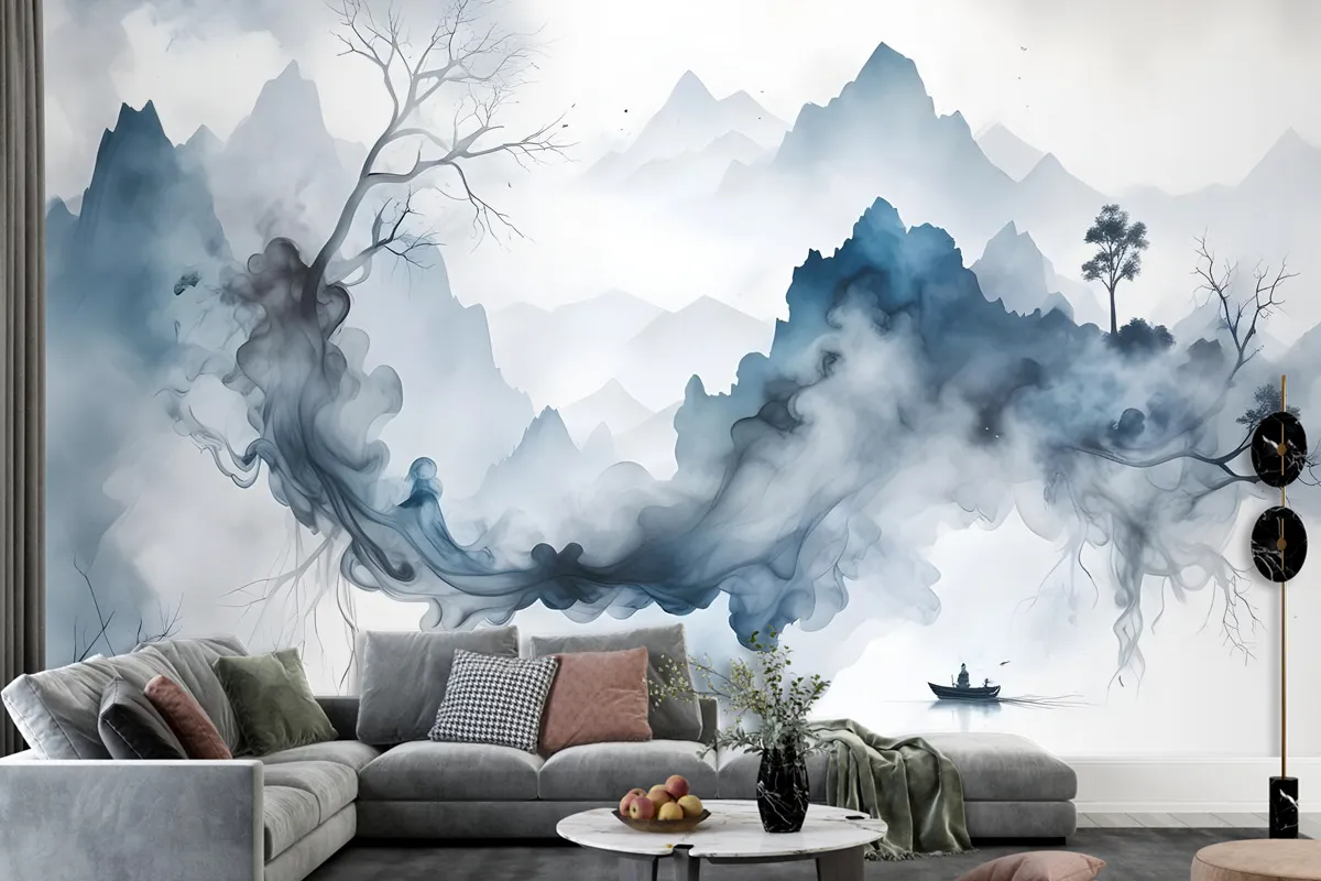 Abstract Colorful Smoke With Tree Wallpaper Mural