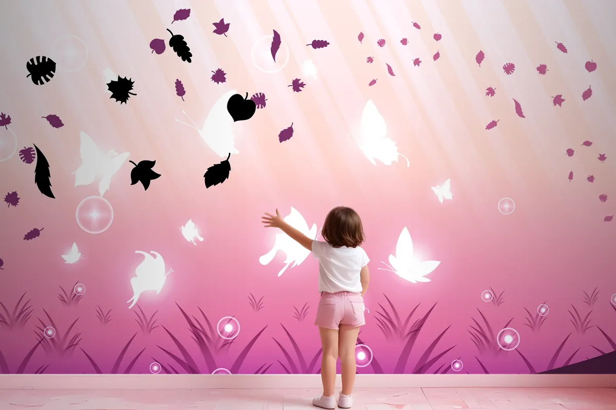 Abstract Dark Background With Butterflies Insects Glow Light Shine Flashes Wallpaper Mural