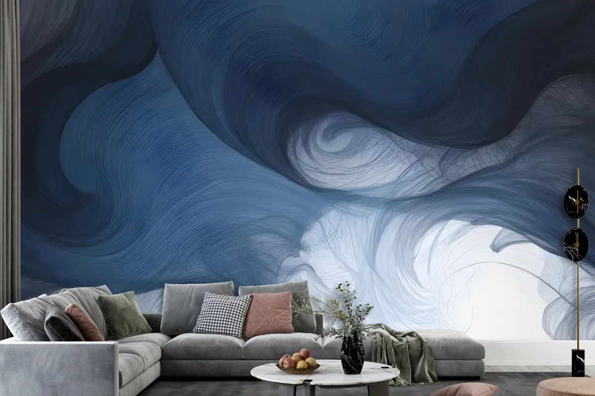 Abstract Dark Blue Brush Wallpaper Mural