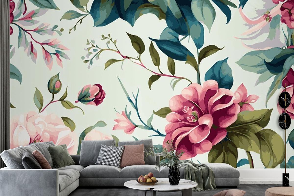 Abstract Floral Art Background Template Botanical Watercolor Wallpaper Mural