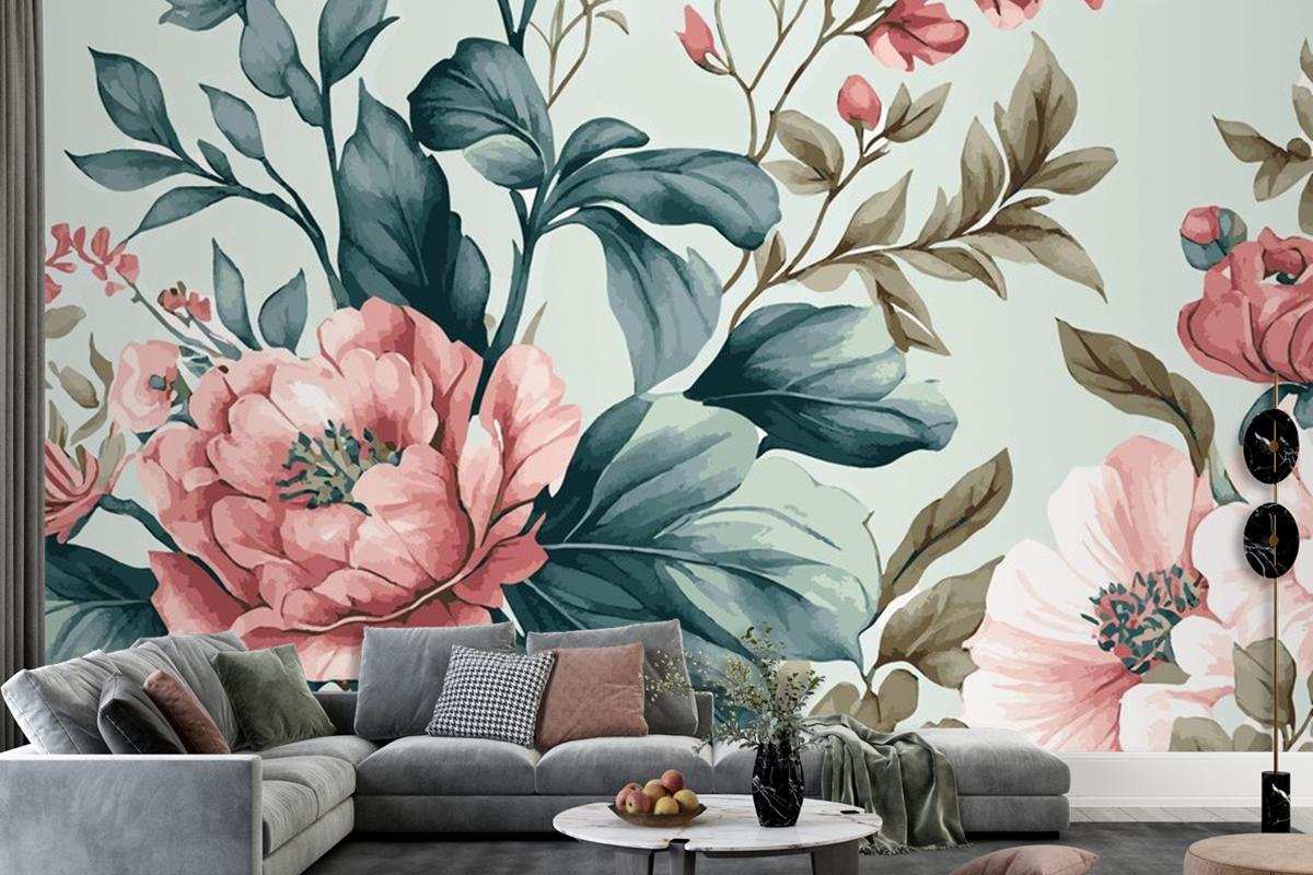 Abstract Floral Art Template Botanical Watercolor Wallpaper Mural