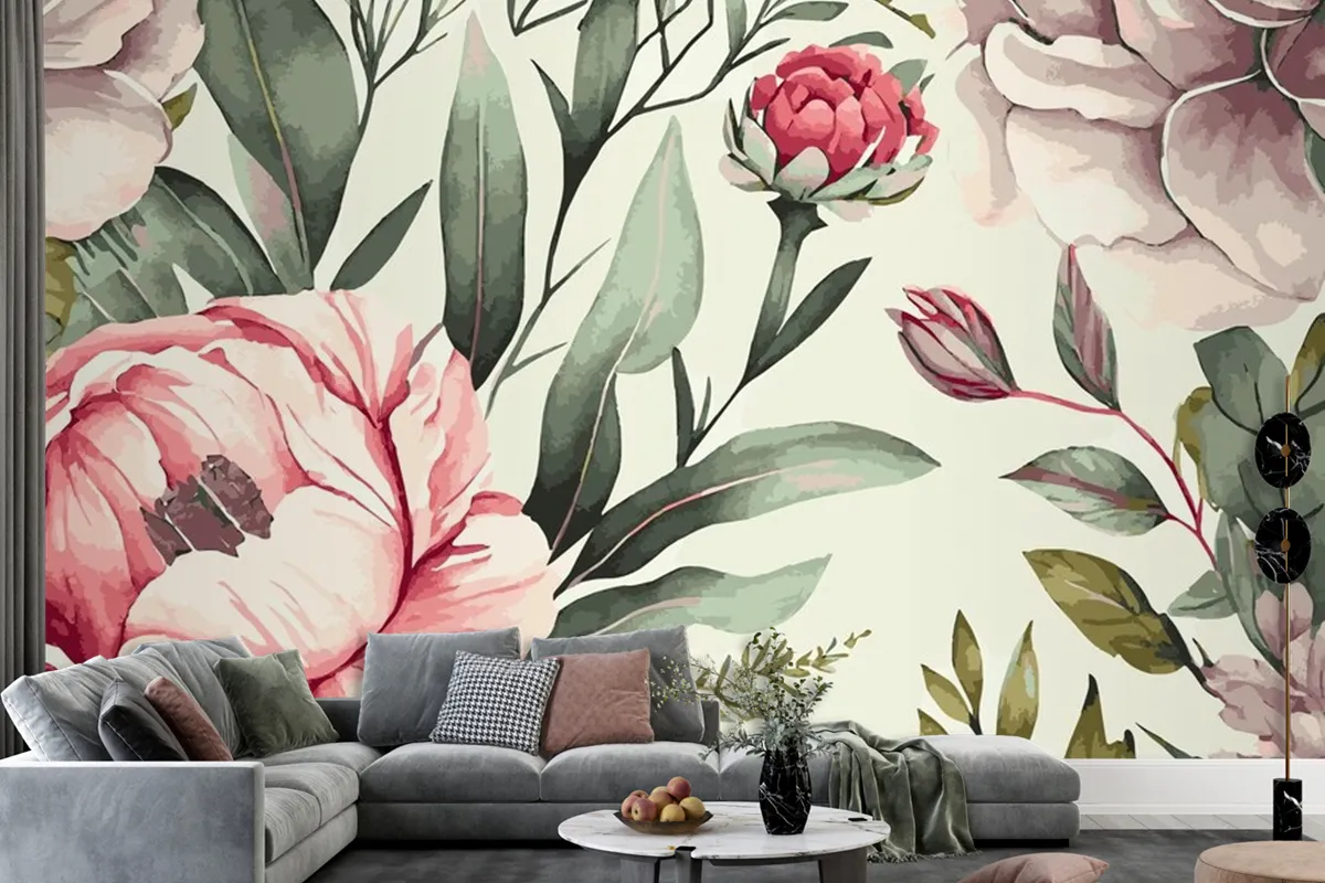 Abstract Floral Art Background Template Botanical Watercolor Wallpaper Mural