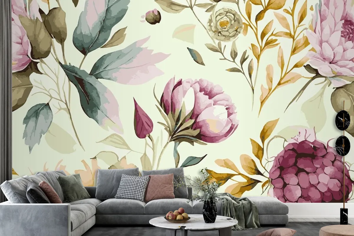 Abstract Floral Art Background Template Botanical Watercolor Wallpaper Mural