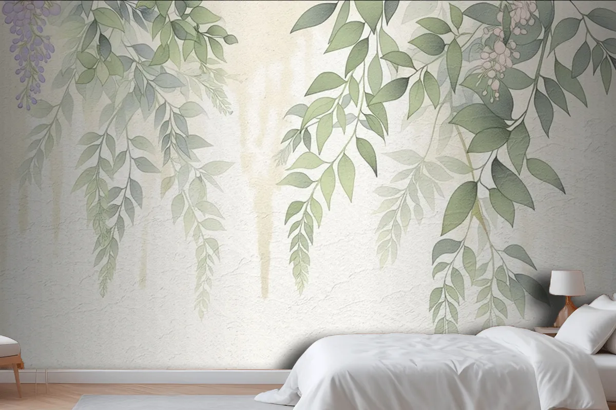 Abstract Hand Drawn Nostalgic Plant Leaves Oil Painting Art Wallpaper Mural