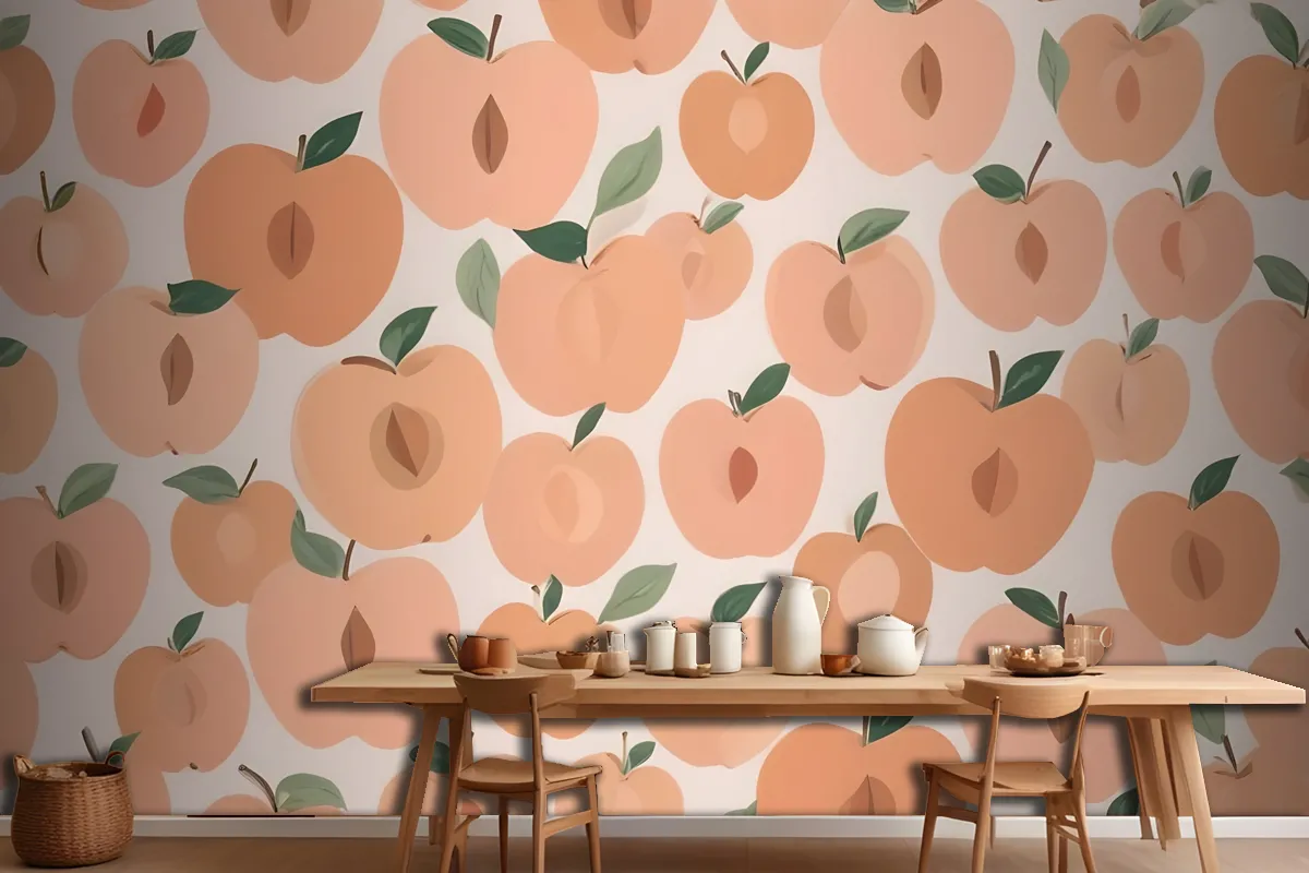 Abstract Modern Peach Fruit Repeat Pattern Wallpaper