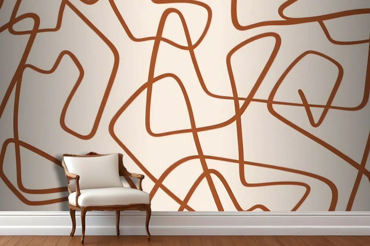Abstract Pattern Of Organic, Curving Lines In A Warm Brown Color On A Light Wallpaper Mural