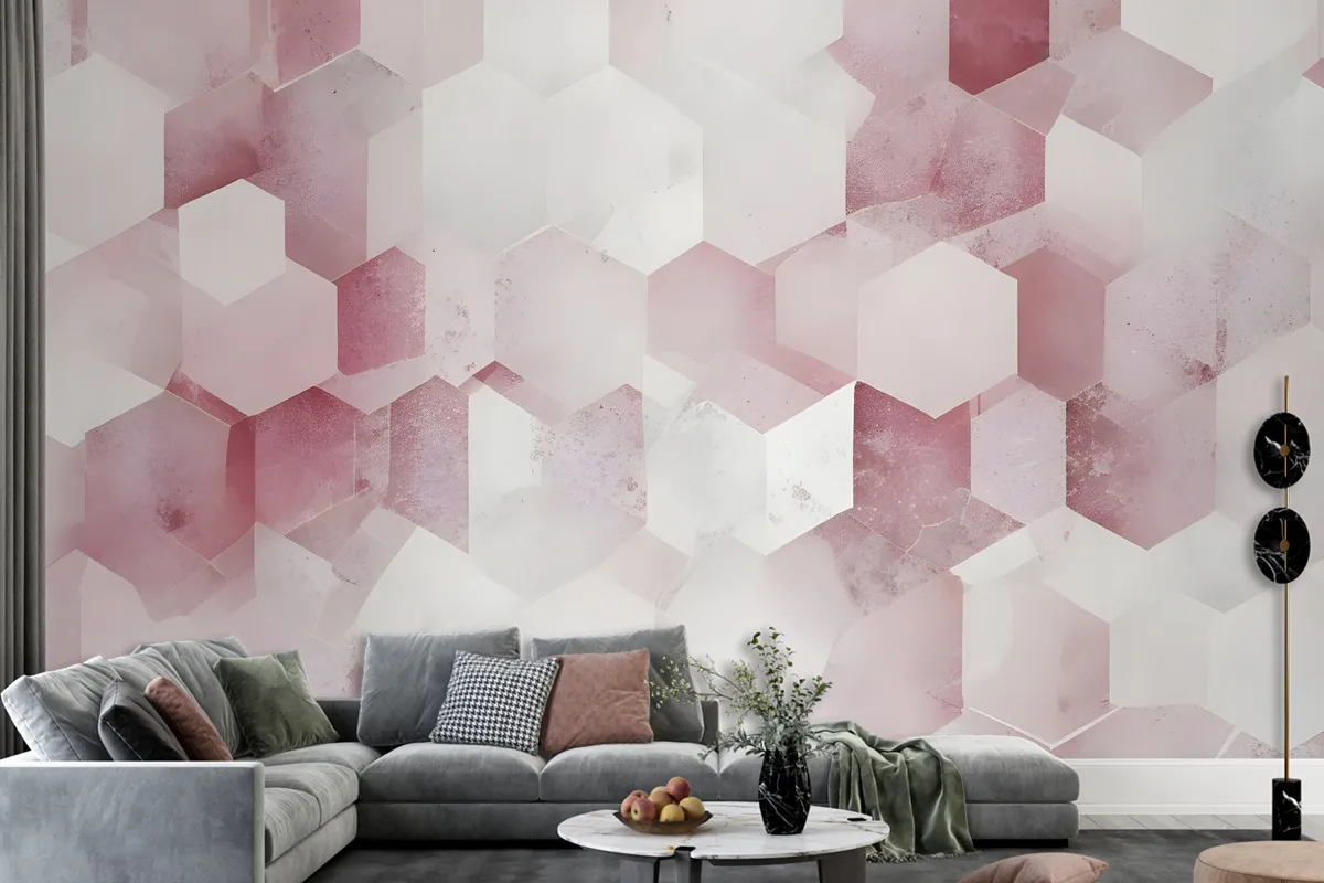 Abstract Pink Geometric Pattern Wallpaper Mural