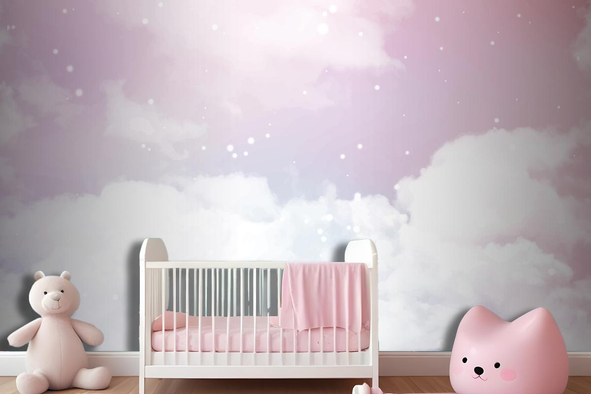 Abstract Sky With Sugar Cotton Candy Clouds Design Wallpaper Mural