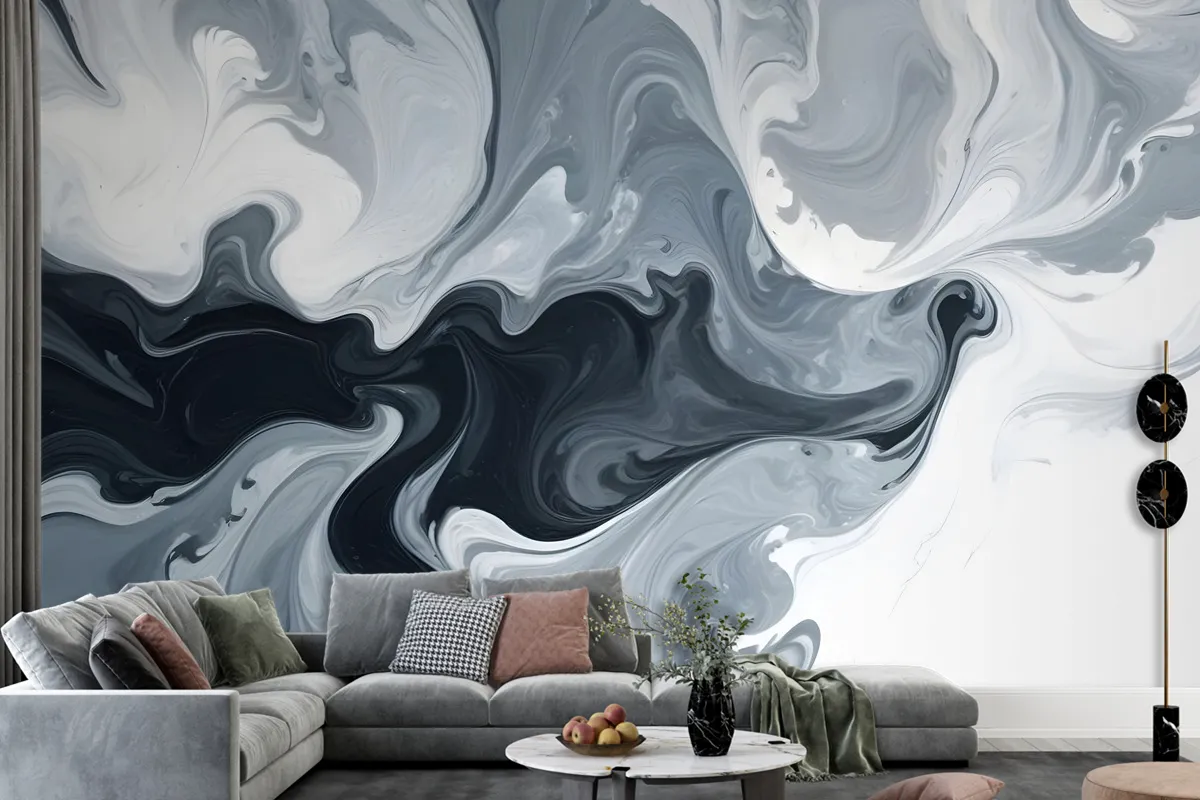 Abstract Watercolor Style Dark Marble Wallpaper Mural