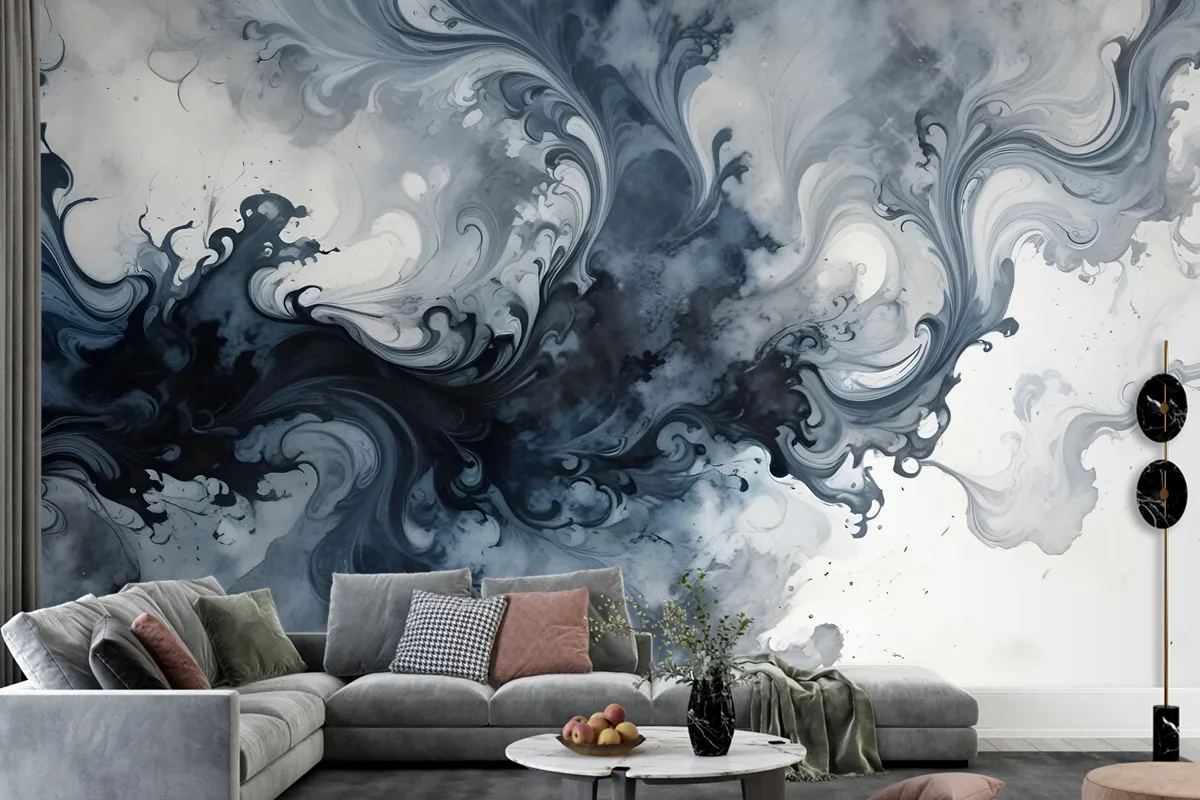 Abstract Watercolor Style Dark Marble Wallpaper Mural