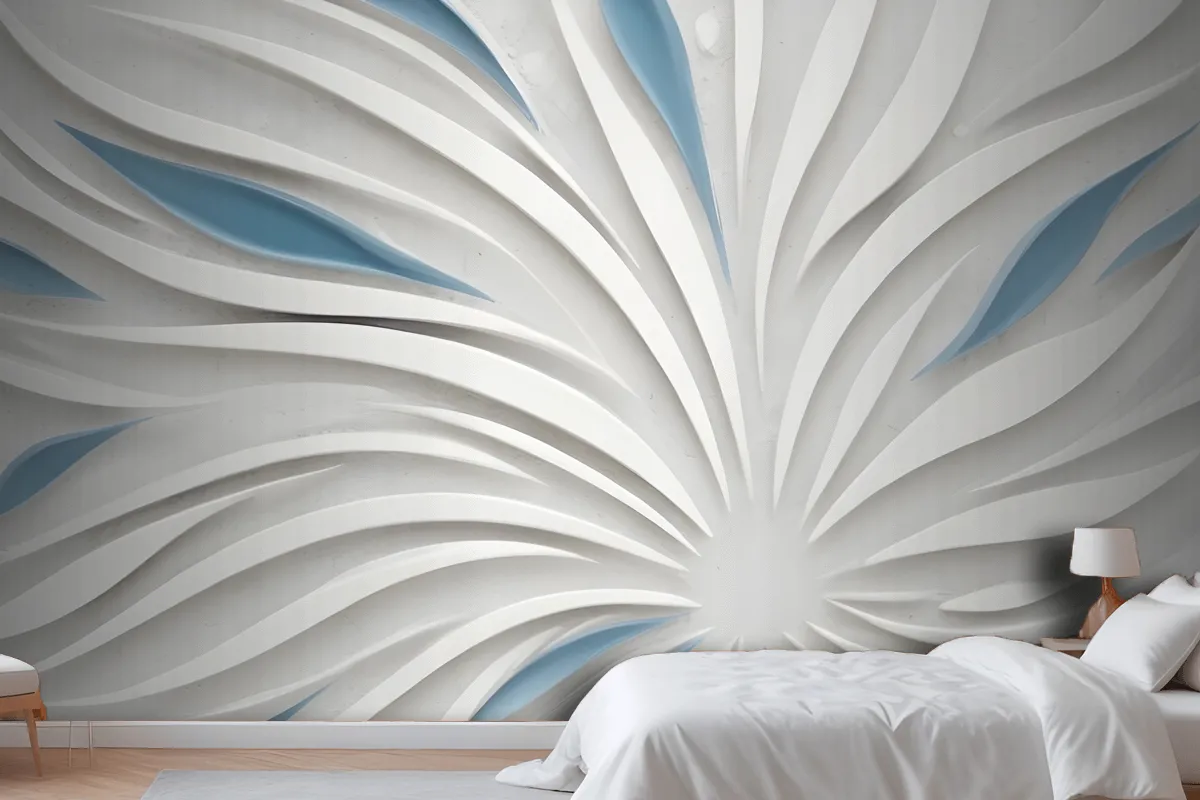 Abstract White And Blue Swirling Pattern Wallpaper Mural