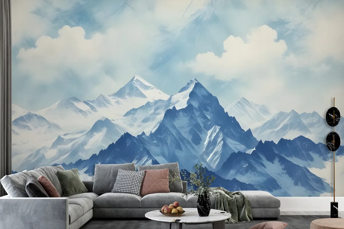 Acrylic Blue Mountain Landscape Wallpaper Mural