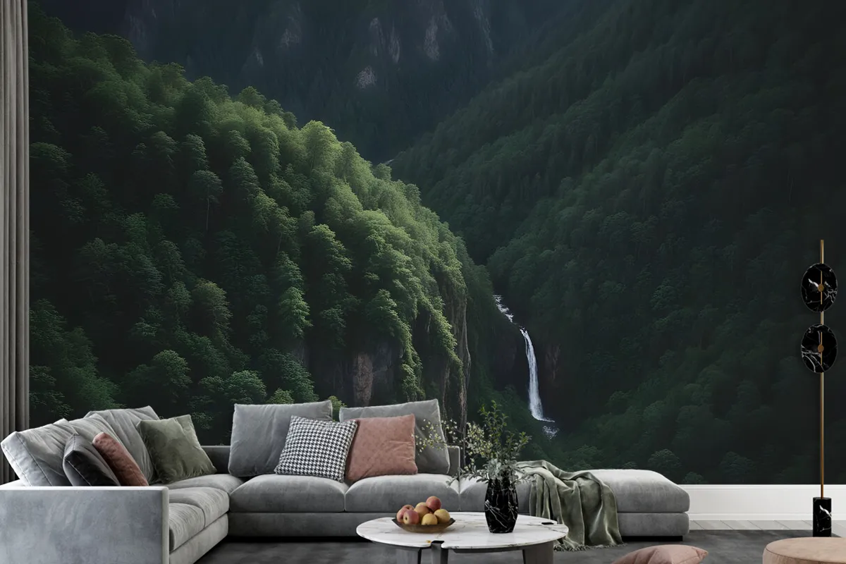 Aerial Nature Forest On Mountains View Wallpaper Mural