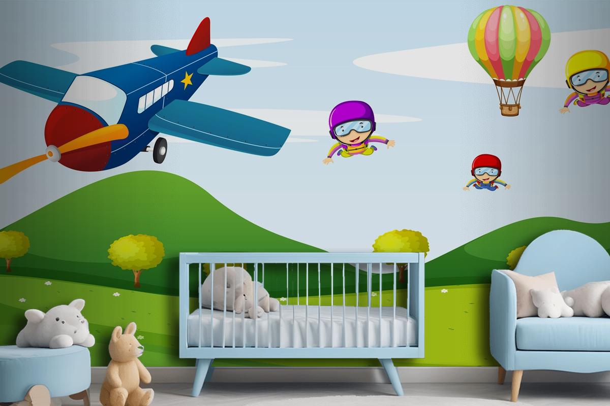 Airplane And Sky Activity Wallpaper Mural