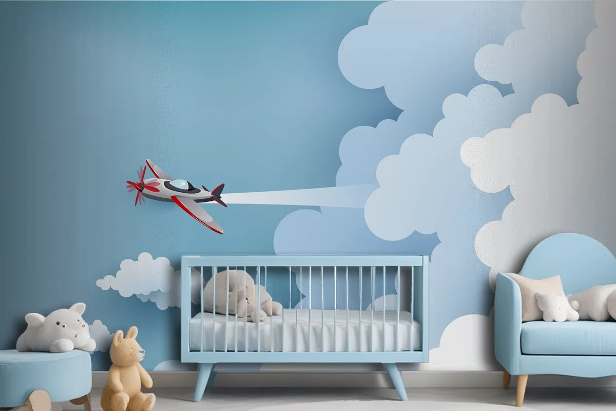 Airplane Over A Cloud Wallpaper Mural