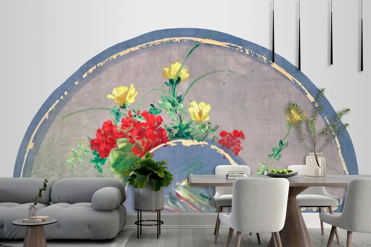 Antique Silk Fan Vector Design Element Wallpaper Mural