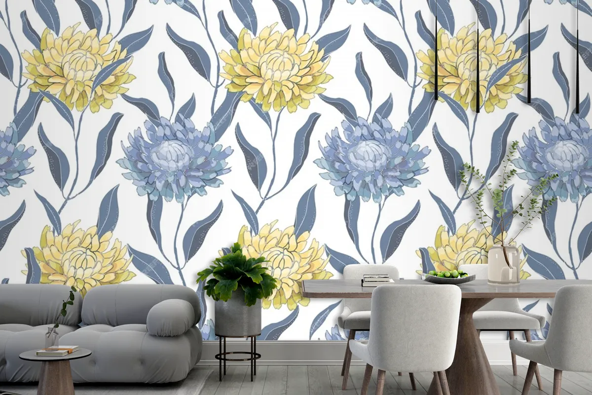 Art Floral Seamless Pattern With Chrysanthemums Wallpaper Mural