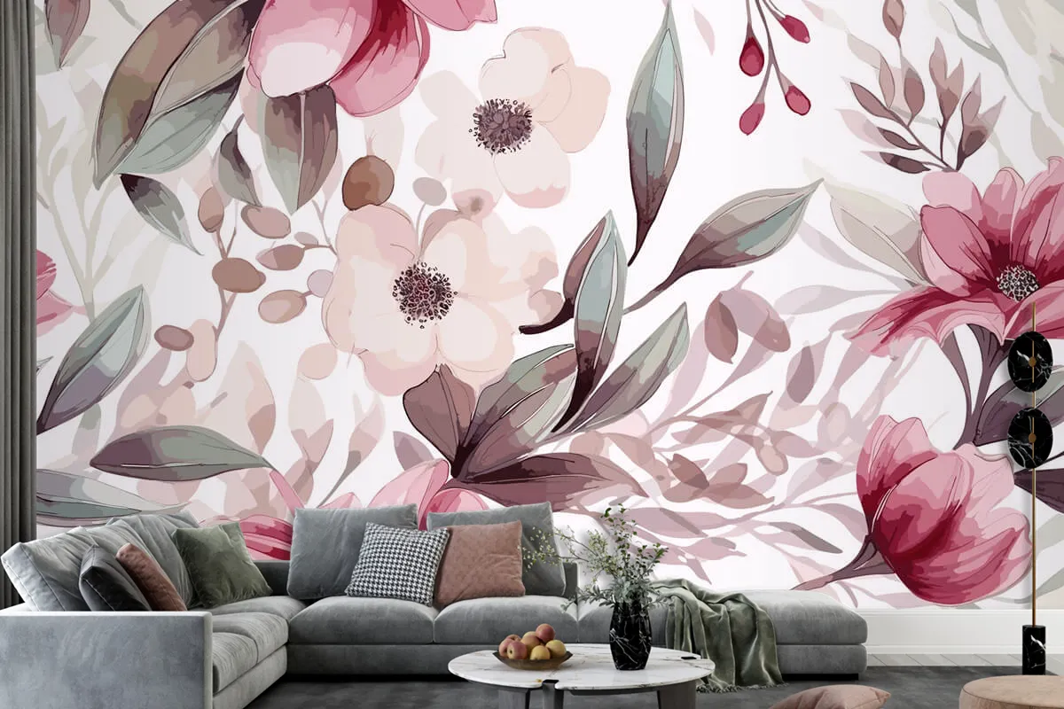 Artistic Hand Drawn Floral Ornament Pattern Wallpaper Mural