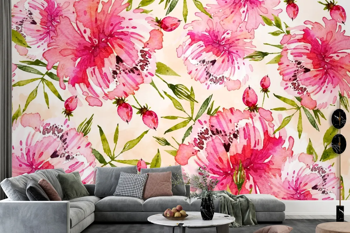 Background Floral Watercolor With Soft Colors Wallpaper Mural