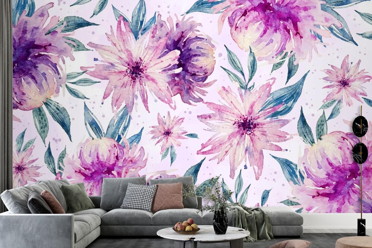 Background Watercolor Floral With Soft Colors Wallpaper Mural