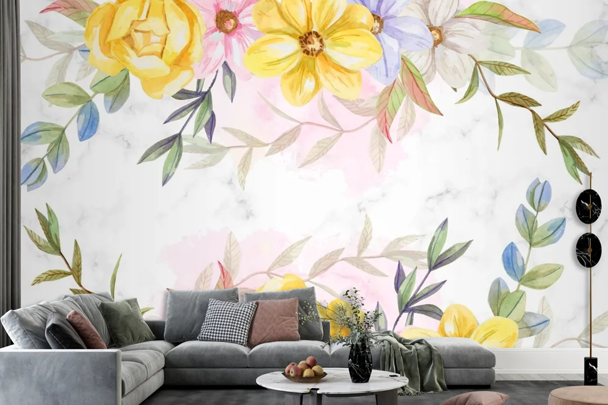 Background Watercolor Flowers In Pastel Colors Wallpaper Mural