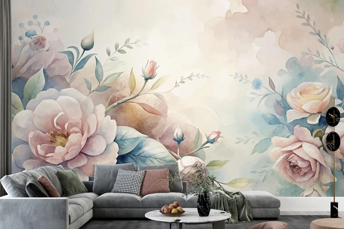 Beautiful Watercolor Flower Background Wallpaper Mural